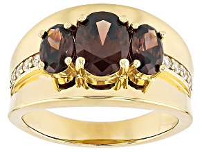 Mocha And White Cubic Zirconia 18k Yellow Gold Over Sterling Silver Ring 3.84ctw