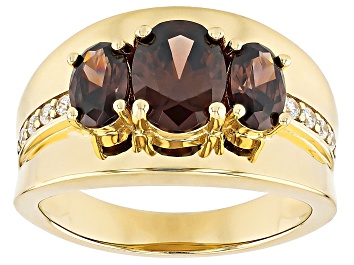 Picture of Mocha And White Cubic Zirconia 18k Yellow Gold Over Sterling Silver Ring 3.84ctw