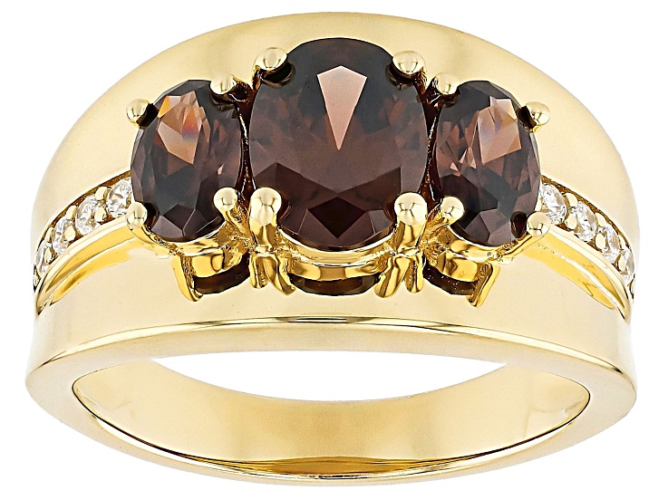 Mocha And White Cubic Zirconia 18k Yellow Gold Over Sterling Silver Ring 3.84ctw