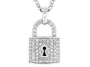 White Cubic Zirconia Rhodium Over Sterling Silver Pave Locket Pendant 0.66ctw