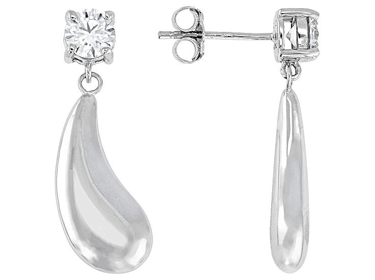 White Cubic Zirconia Rhodium Over Sterling Silver Teardrop Earrings 0.69ctw