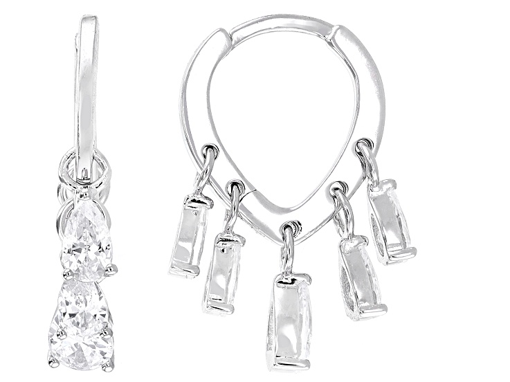 White Cubic Zirconia Rhodium Over Sterling Silver Dangle Huggie Earrings 3.56ctw