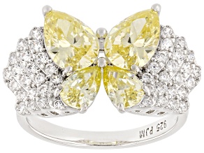 Yellow and White Cubic Zirconia Rhodium Over Sterling Silver Butterfly Ring 6.05ctw