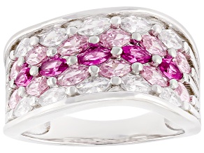 Pink Lab Created Sapphire and Pink and White Cubic Zirconia Rhodium Over Silver Band Ring 2.64ctw