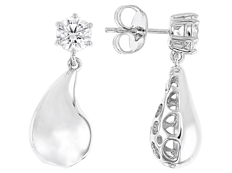 White Cubic Zirconia Rhodium Over Sterling Silver Teardrop Earrings 2.22ctw