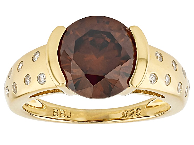 Brown and White Cubic Zirconia 14k Yellow Gold Over Sterling Silver Ring 5.80ctw