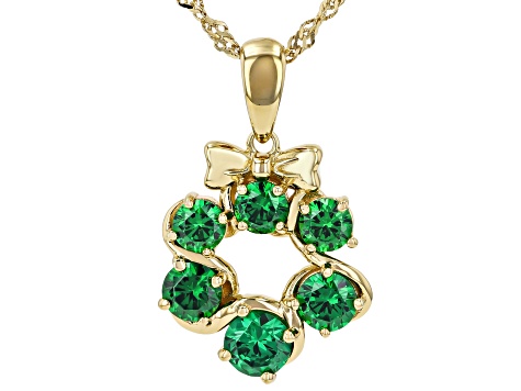Green Cubic Zirconia 18K Yellow Gold Over Sterling Silver Pendant with Chain 2.72ctw