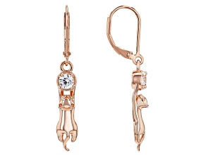 White Cubic Zirconia 18K Rose Gold Over Sterling Silver Cat Motif Earrings 0.16ctw