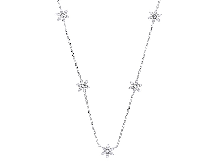 White Cubic Zirconia Rhodium Over Sterling Silver Flower Necklace 0.70ctw