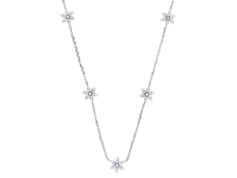 White Cubic Zirconia Rhodium Over Sterling Silver Flower Necklace 0.70ctw