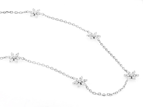 White Cubic Zirconia Rhodium Over Sterling Silver Flower Necklace 0.70ctw