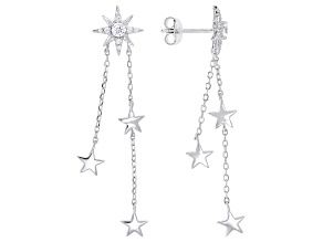 White Cubic Zirconia Rhodium Over Sterling Silver Dangle Star Earrings 0.59ctw