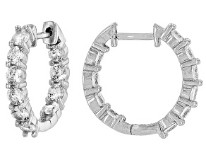 White Cubic Zirconia Rhodium Over Sterling Silver Hoops with Illuminated Box 3.60ctw