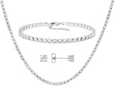 White Cubic Zirconia Rhodium Over Brass Tennis Bracelet, Necklace, and Stud Box Set 15.68ctw