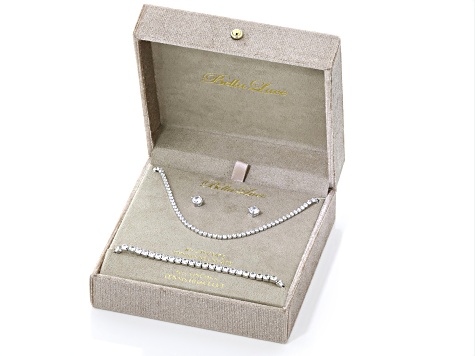 White Cubic Zirconia Rhodium Over Brass Tennis Bracelet, Necklace, and Stud Box Set 15.68ctw