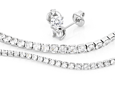 White Cubic Zirconia Rhodium Over Brass Tennis Bracelet, Necklace
