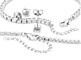 White Cubic Zirconia Rhodium Over Brass Tennis Bracelet, Necklace, and Stud Box Set 15.68ctw