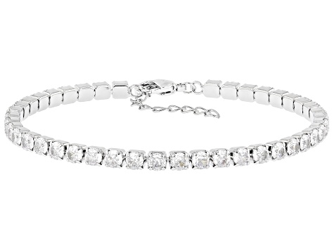White Cubic Zirconia Rhodium Over Brass Tennis Bracelet, Necklace
