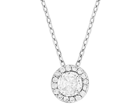 White Cubic Zirconia Rhodium Over Brass Ring, Stud, and Necklace