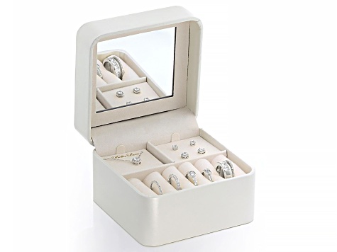 White Cubic Zirconia Rhodium Over Brass Ring, Stud, and Necklace Box Set 8.29ctw