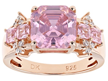 Picture of Pink and White Cubic Zirconia 18K Rose Gold Over Sterling Silver Ring 7.18ctw