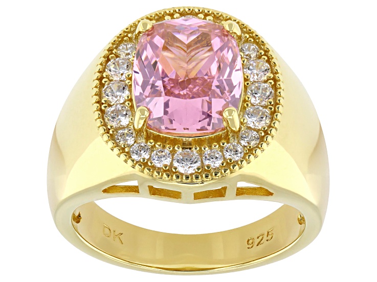Pink and White Cubic Zirconia 18K Yellow Gold Over Sterling Silver Ring 6.19ctw