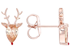 Champagne Cubic Zirconia 18k Rose Gold Over Sterling Silver Reindeer Stud Earrings 1.08ctw