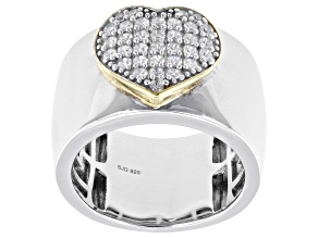 White Cubic Zirconia Rhodium and 18k Yellow Gold Over Sterling Silver Heart Ring 0.75ctw