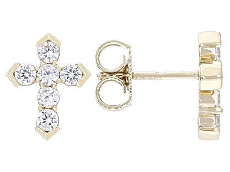 White Cubic Zirconia 18k Yellow Gold Over Sterling Silver Cross Earrings 1.00ctw