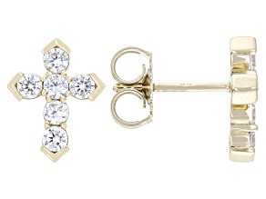 White Cubic Zirconia 18k Yellow Gold Over Sterling Silver Cross Earrings 1.00ctw