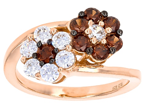 Mocha and White Cubic Zirconia 18k Rose Gold Over Sterling Silver Flower Ring 1.90ctw
