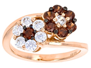 Mocha and White Cubic Zirconia 18k Rose Gold Over Sterling Silver Flower Ring 1.90ctw