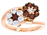 Mocha and White Cubic Zirconia 18k Rose Gold Over Sterling Silver Flower Ring 1.90ctw