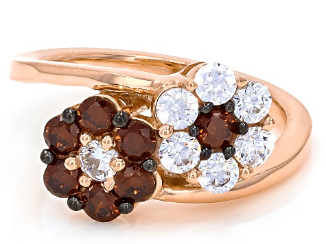 Mocha and White Cubic Zirconia 18k Rose Gold Over Sterling Silver Flower Ring 1.90ctw
