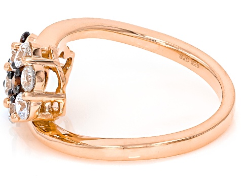 Mocha and White Cubic Zirconia 18k Rose Gold Over Sterling Silver Flower Ring 1.90ctw