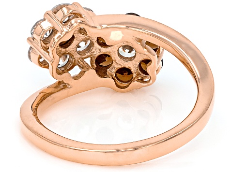 Mocha and White Cubic Zirconia 18k Rose Gold Over Sterling Silver Flower Ring 1.90ctw