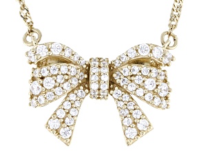 White Cubic Zirconia 18k Yellow Gold Over Sterling Silver Bow Necklace 1.20ctw