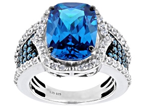 Blue and White Cubic Zirconia Rhodium Over Sterling Silver Ring 11.00ctw