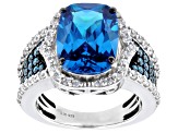 Blue and White Cubic Zirconia Rhodium Over Sterling Silver Ring 11.00ctw