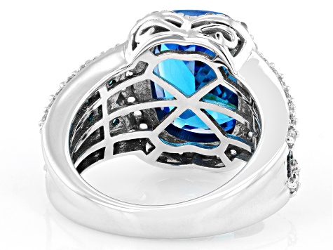 Blue and White Cubic Zirconia Rhodium Over Sterling Silver Ring 11.00ctw