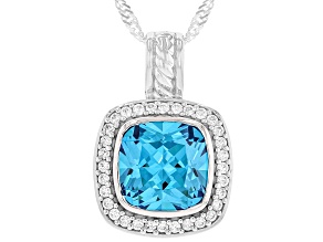 Blue and White Cubic Zirconia Rhodium Over Sterling Silver Pendant 5.10ctw