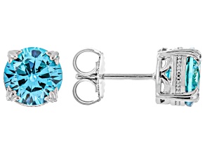 Blue Cubic Zirconia Rhodium Over Sterling Silver Stud Earrings 6.00ctw