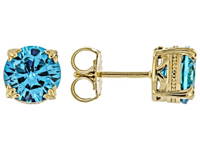 Blue Cubic Zirconia 18k Yellow Gold Over Sterling Silver Stud Earrings 6.00ctw