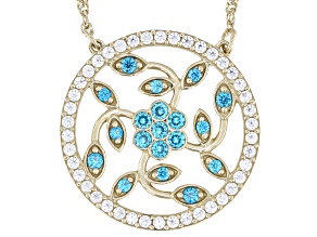 Blue and White Cubic Zirconia 18k Yellow Gold Over Sterling Silver Necklace 1.60ctw