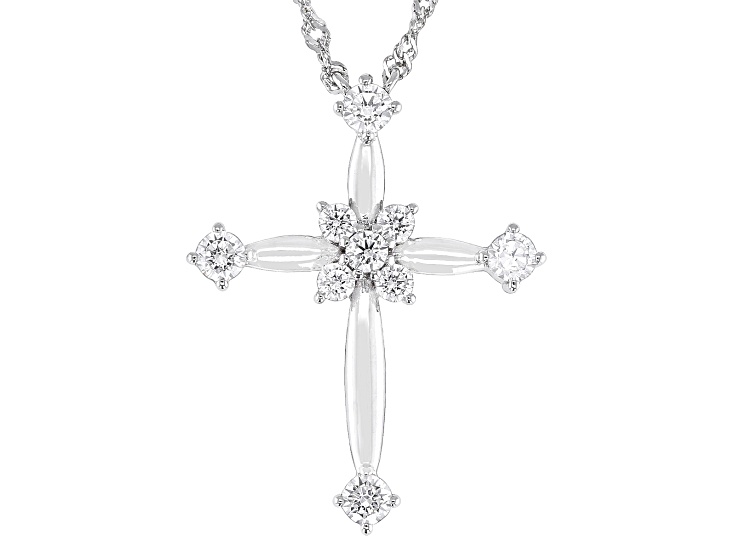 White Cubic Zirconia Rhodium Over Sterling Silver Cross Necklace 1.22ctw