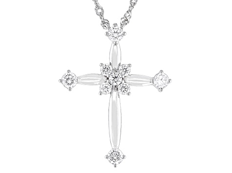 White Cubic Zirconia Rhodium Over Sterling Silver Cross Necklace 1.22ctw