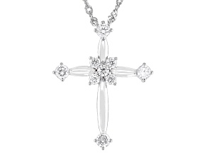 White Cubic Zirconia Rhodium Over Sterling Silver Cross Necklace 1.22ctw