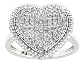 White Cubic Zirconia Rhodium Over Sterling Silver Heart Ring 1.14ctw