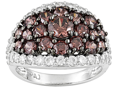 brown and white cubic zirconia rhodium over sterling silver ring 5.35ctw