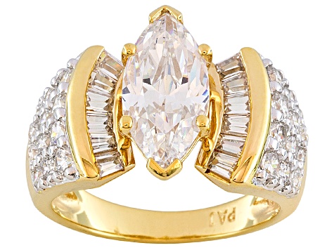 White Cubic Zirconia 18K Yellow Gold Over Sterling Silver Bridal Ring 5.70ctw